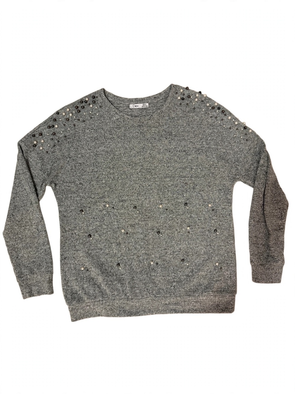 Dex Grey Pearl Embellished Sweater Size S Cozy Knit